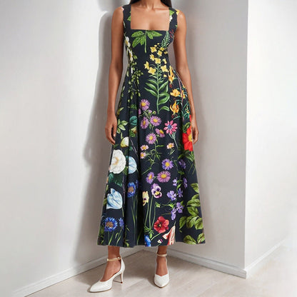 Damen Maxikleid Quadrat-Ausschnitt Floralmuster - Norvielle