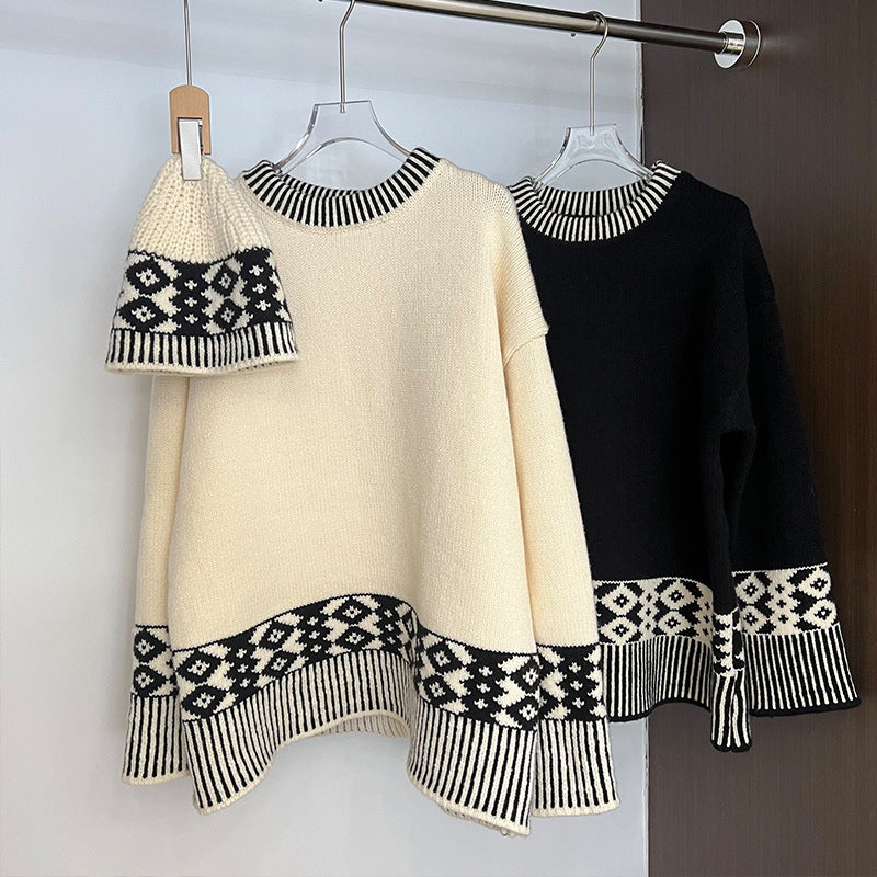 Damen Strickpullover Rundkragen Geometrisches Muster Norvielle
