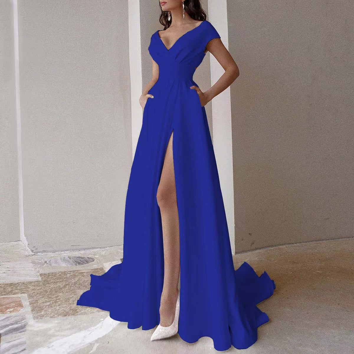 Damen Cocktailkleid V-Ausschnitt Geschwungen Saum Norvielle