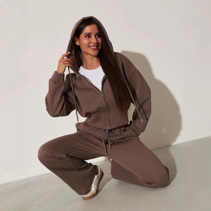 Damen Kapuzenoberteil und Sweatpants-Set Hochtailliert mit
