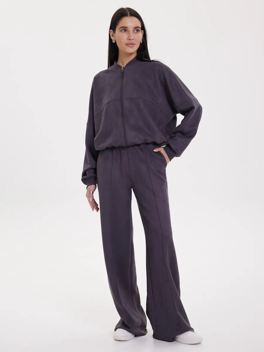 Damen Freizeit-Loungewear-Set mit Reißverschluss Weite Passform