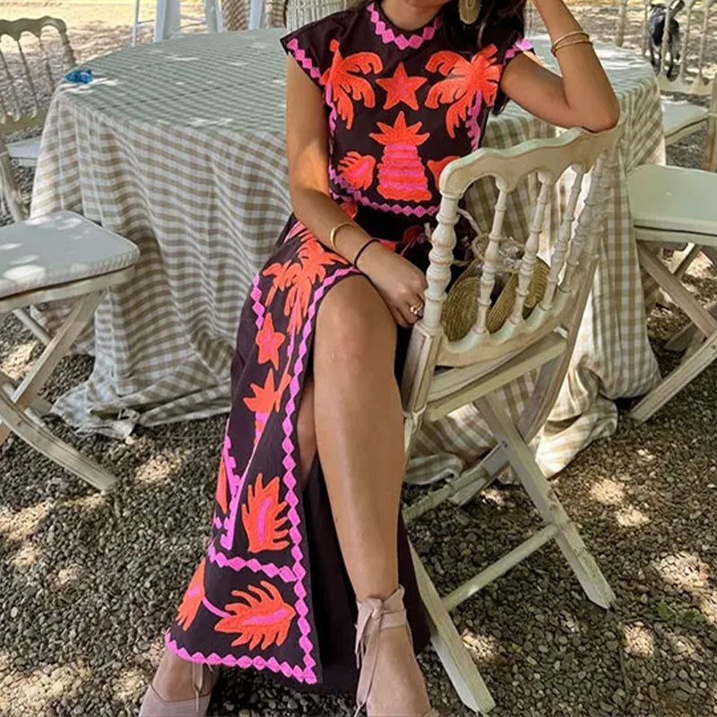 Damen Maxikleid Lebendiges Muster Eleganter Schnitt
