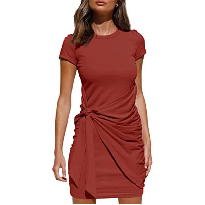 Damen Wickelkleid Kurzarm Raffung Knotendetail Norvielle