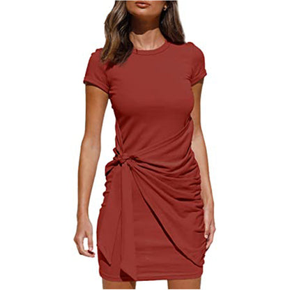 Damen Wickelkleid Kurzarm Raffung Knotendetail Norvielle