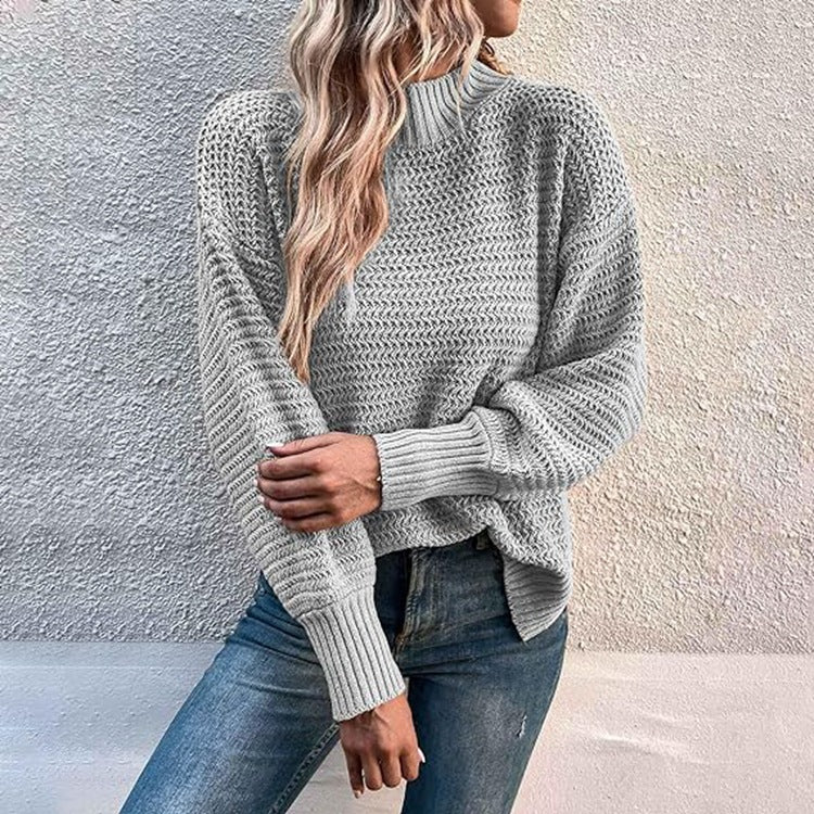 Damen Strickpullover Hochkragen Strukturmasche Norvielle
