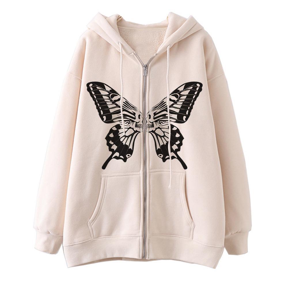 Damen Kapuzensweatjacke Schmetterlingsdruck