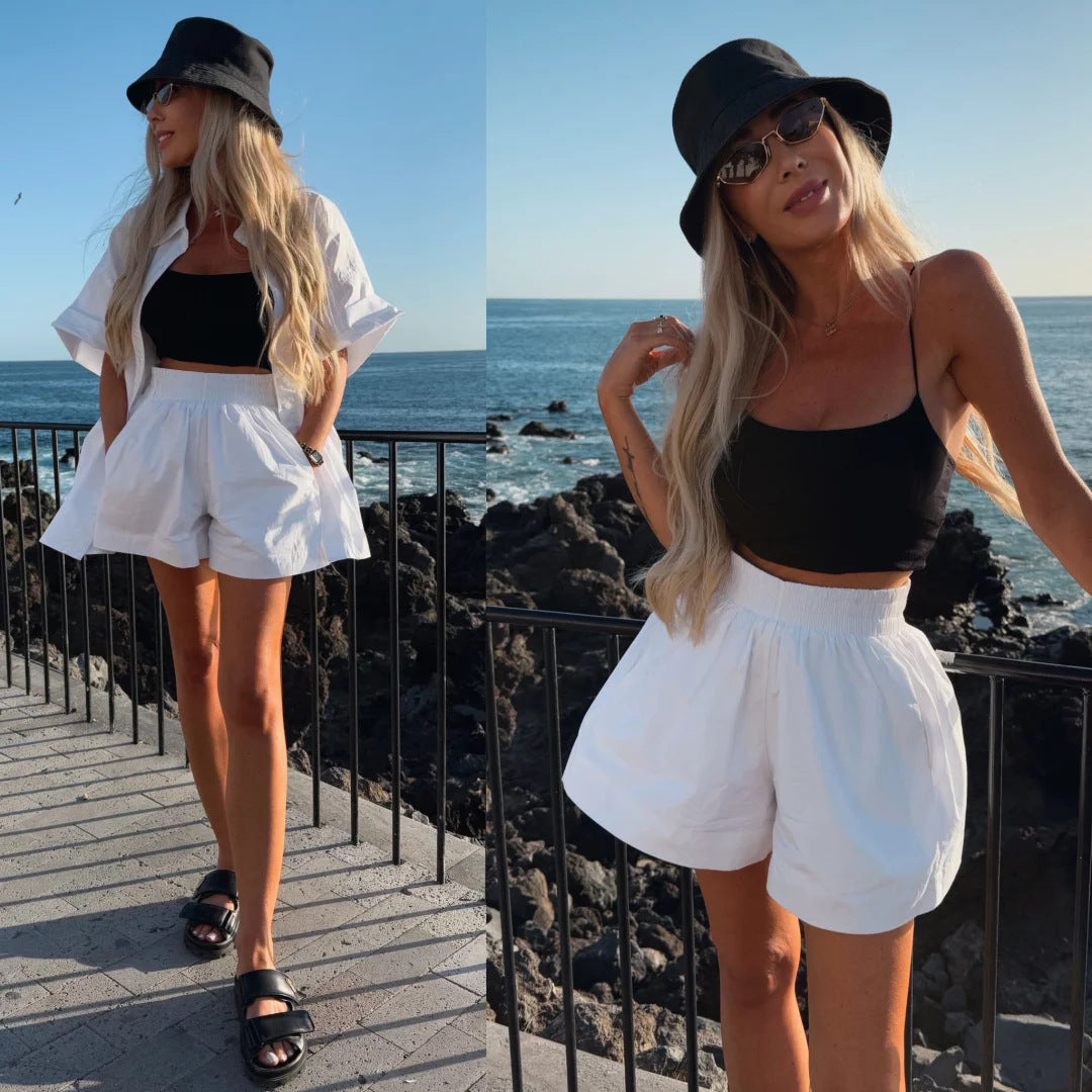 Damen Kurzarm-Bluse und Shorts Set Tragekomfort Norvielle