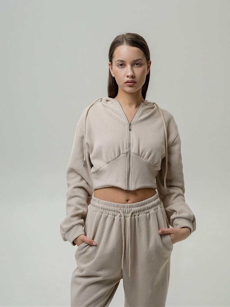 Damen Sweat- und Jogginghose-Set mit hohem Kragen und weitem Schnitt