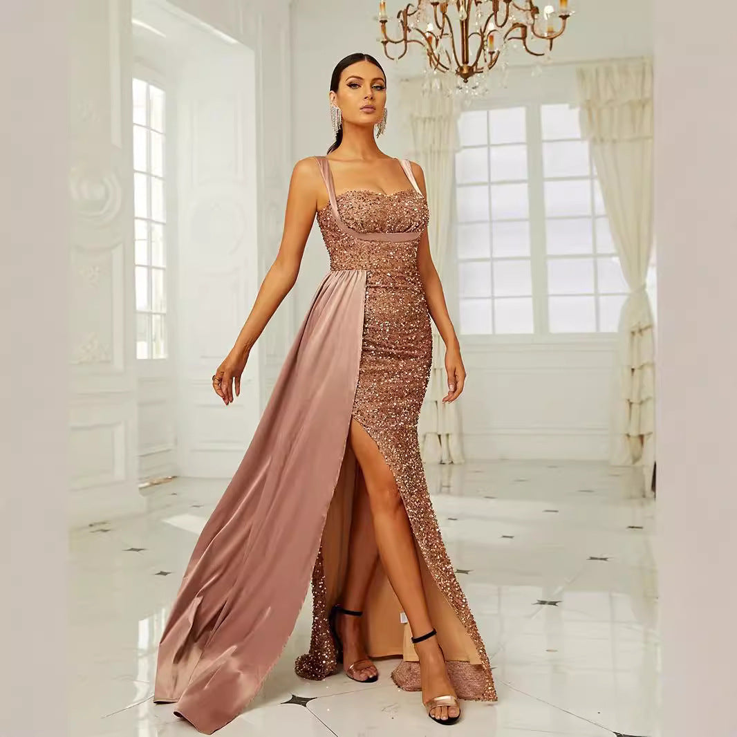 Damen Abendkleid mit tiefem Schlitz Paillettenverzierung Norvielle