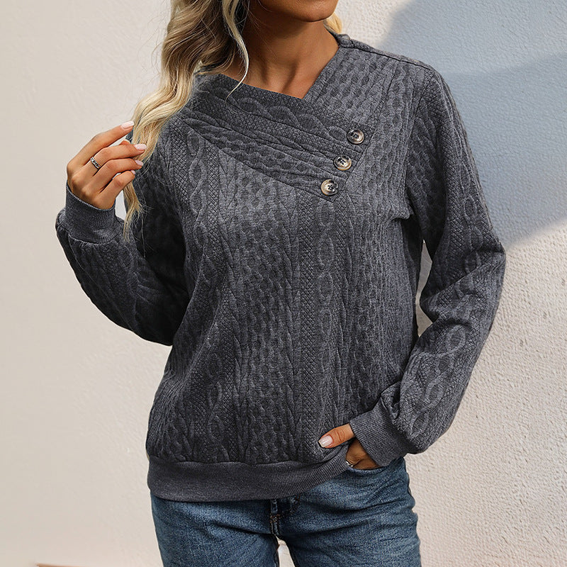 Damen Strickpullover Lässig Wellenmuster Knopfdetails Beige - Norvielle