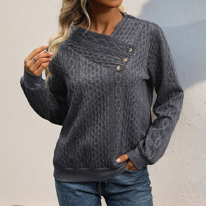 Damen Strickpullover Lässig Wellenmuster Knopfdetails Beige - Norvielle