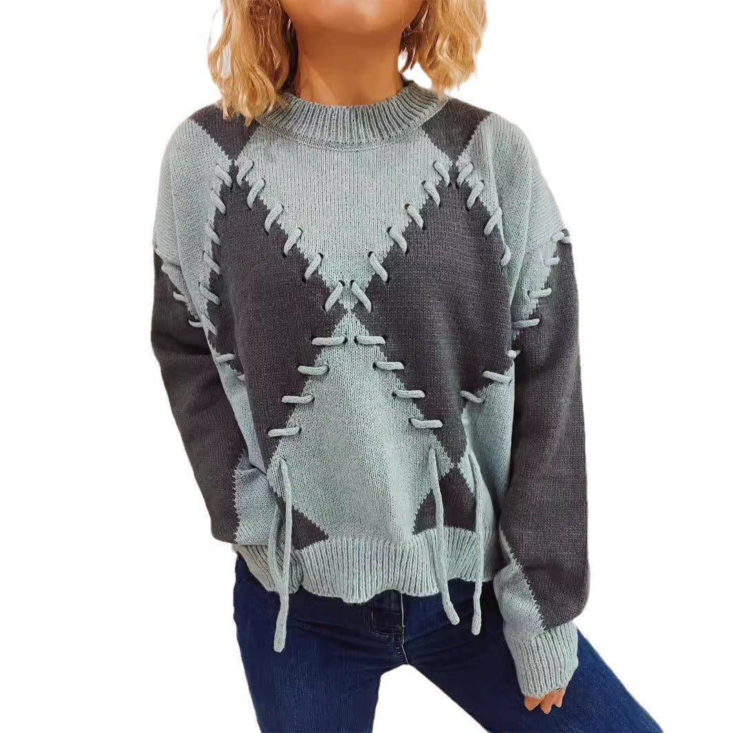 Damen Oversized Pullover Gekreuzte Nähte Beige