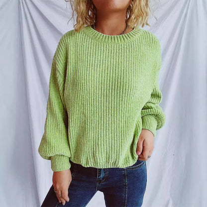 Damen Grobstrickpullover Weite Ärmel Strukturiert Beige Norvielle