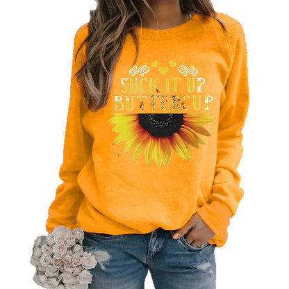 Damen Sweatshirt Sonnenblumen-Aufdruck Motivierender Spruch