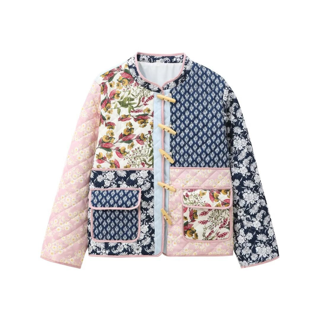 Damen Steppjacke Patchwork Muster Bunt