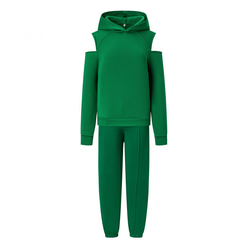Damen Sportliches Sweatset Tiefes Raglanärmel Grau Norvielle