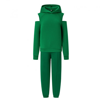 Damen Sportliches Sweatset Tiefes Raglanärmel Grau Norvielle