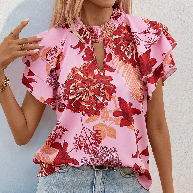 Damen Bluse mit Rüschendetails und Blumenmuster