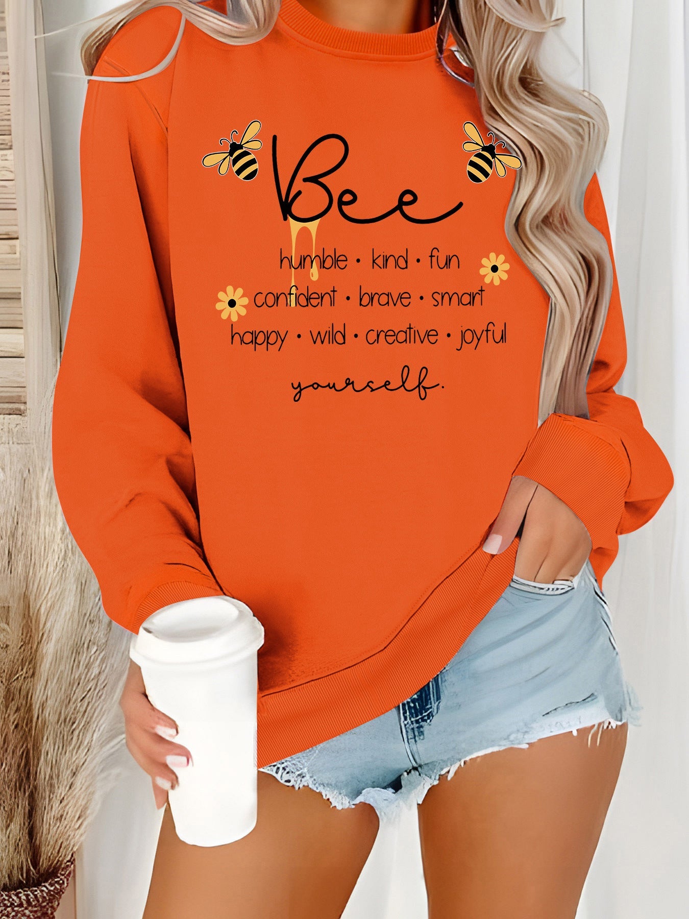 Damen Sweatshirt Bienenmotiv Positiv