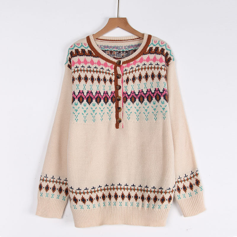 Damen Strickpullover Norwegermuster Bunt