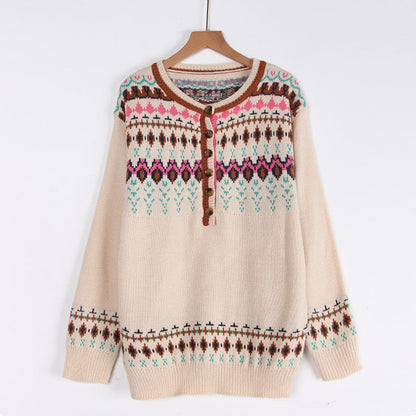 Damen Strickpullover Norwegermuster Bunt