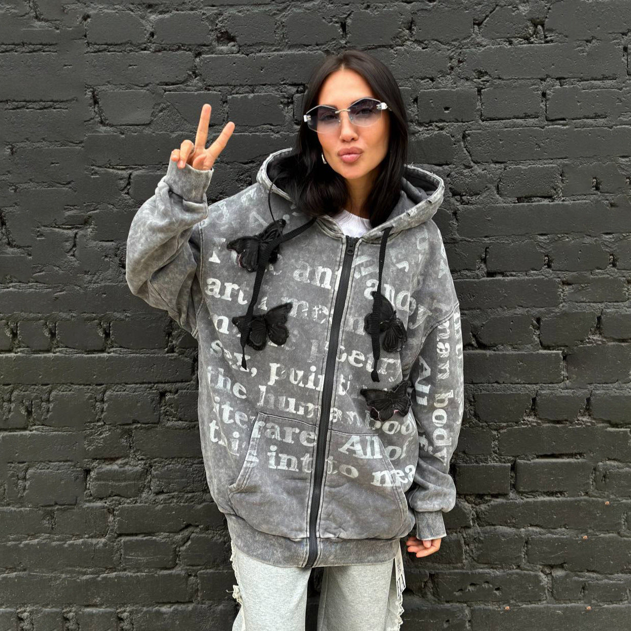 Damen Oversized Kapuzenjacke Einzigartiges Print Design Norvielle - Norvielle