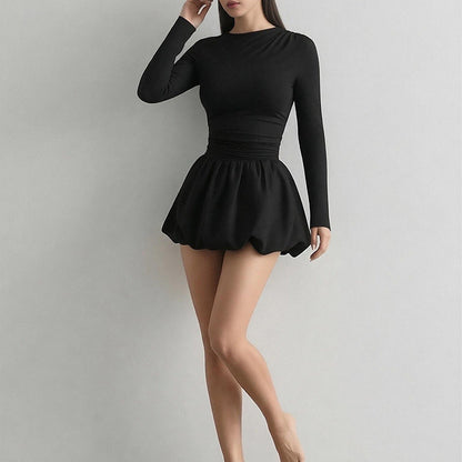 Damen Minikleid Langer Ärmel Gerafft Norvielle