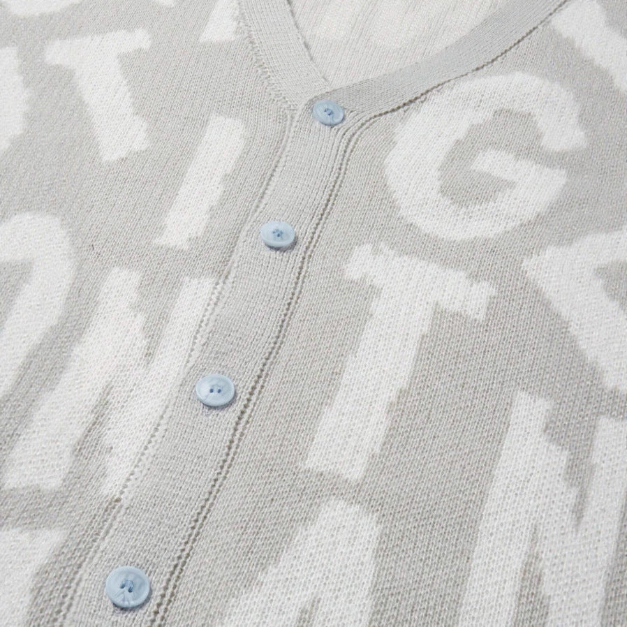 Damen Strickjacke V-Ausschnitt mit Schriftmuster