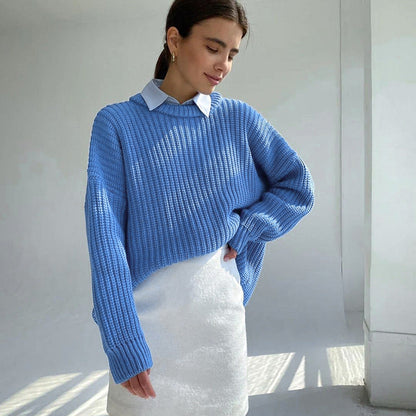 Damen Grobstrickpullover Lässiger Schnitt Weiter Halsausschnitt