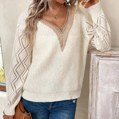 Damen Strickpullover V-Ausschnitt Eingrifftaschen Norvielle - Norvielle