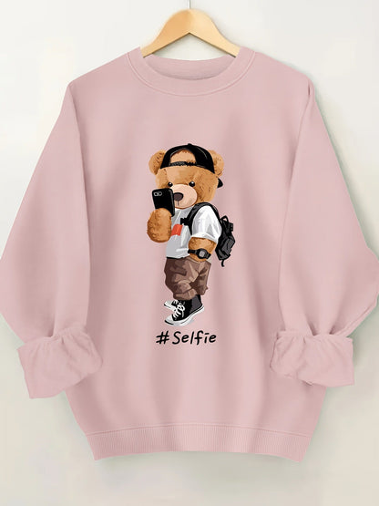 Damen Sweatshirt Bärendesign Lässig Grau Norvielle