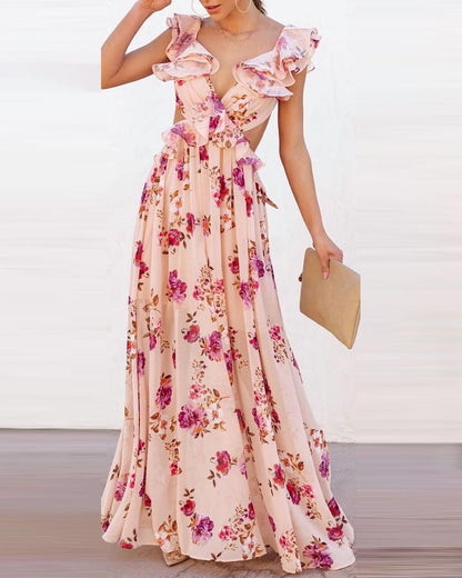 Damen Maxikleid Rüschendetails Florales Design Norvielle