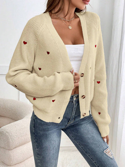 Damen Strickjacke mit Herzapplikationen und Knöpfen Norvielle