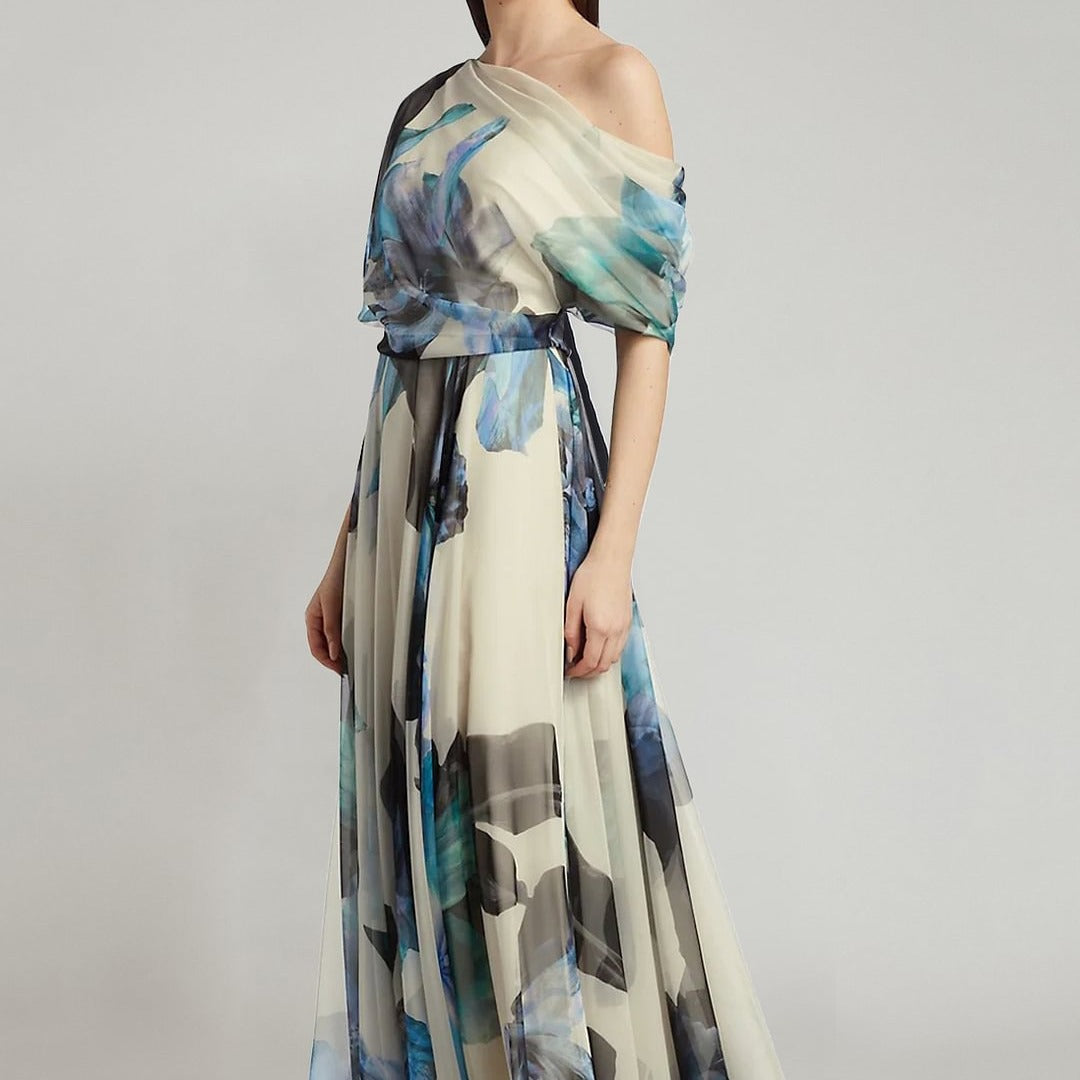 Damen Chiffon-Kleid Schulterfrei Floralmuster Norvielle - Norvielle