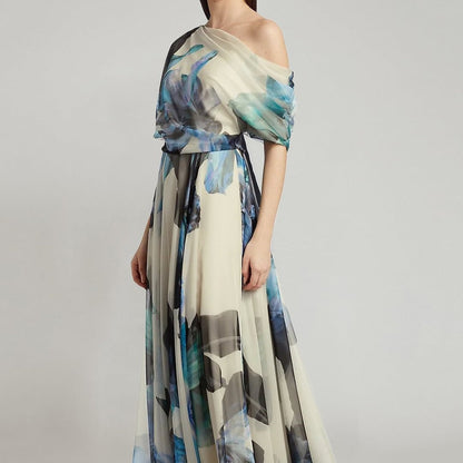 Damen Chiffon-Kleid Schulterfrei Floralmuster Norvielle - Norvielle