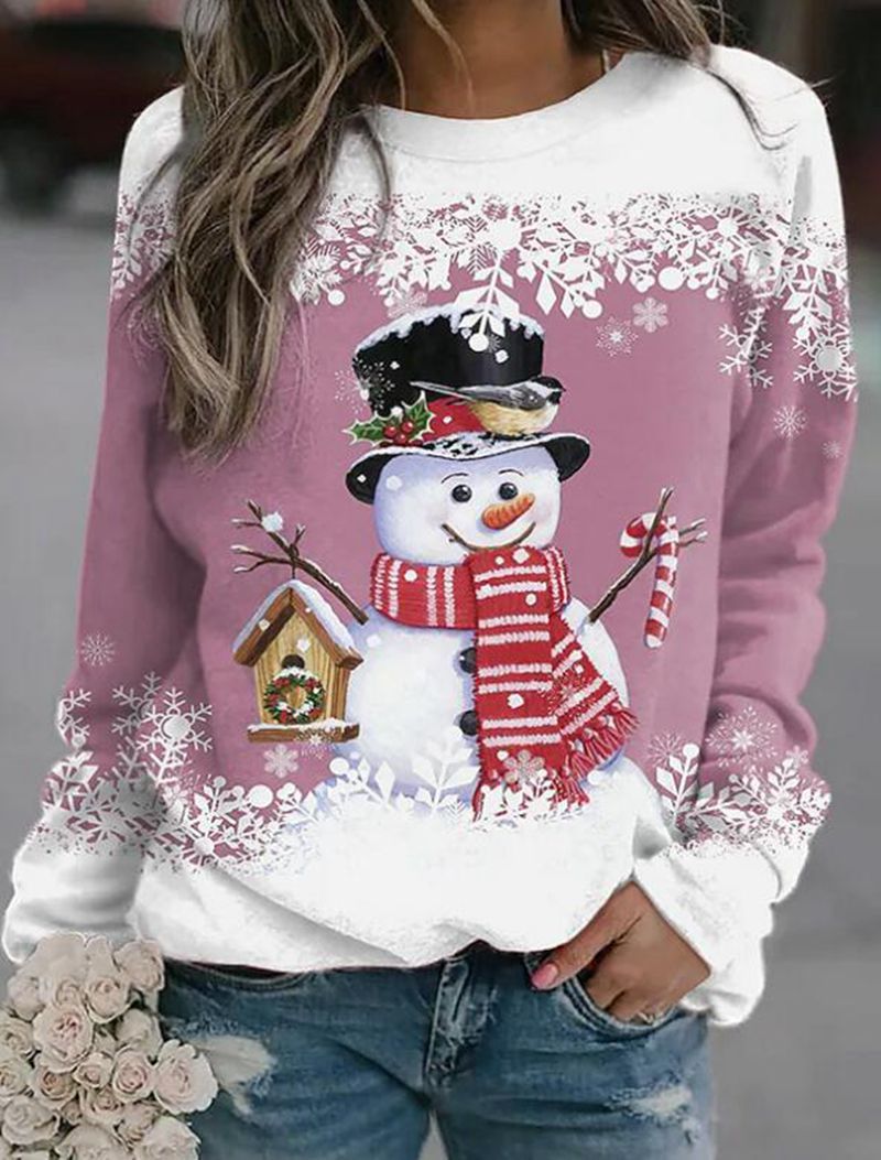 Damen Sweatshirt Weihnachtlich Schneemann Langer Ärmel Norvielle