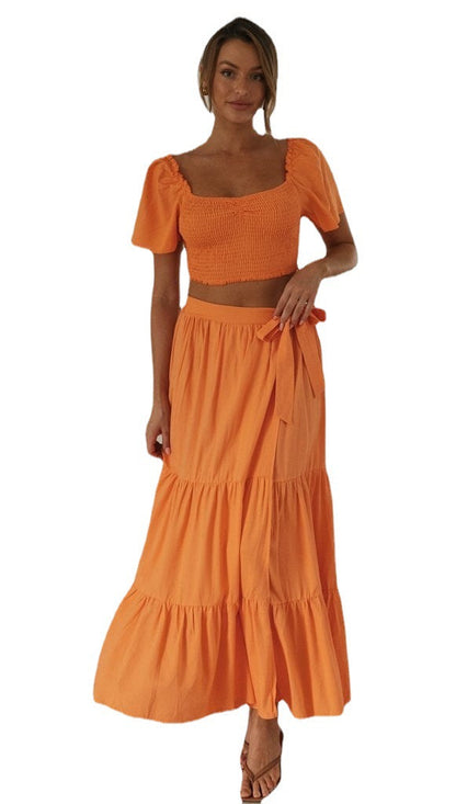 Damen Maxi-Rock Set mit gepufftem Crop-