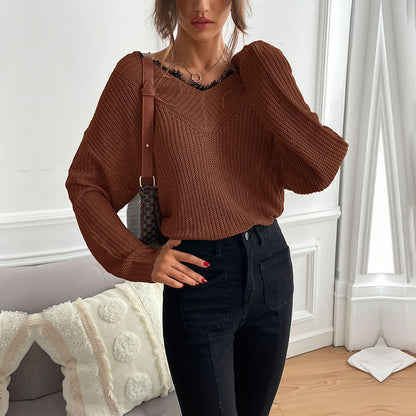 Damen Strickpullover V-Ausschnitt Locker Norvielle
