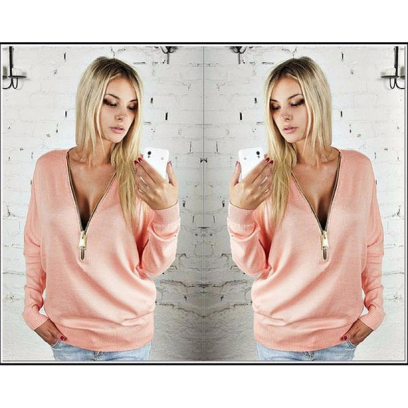 Damen Sweatshirt Reißverschluss V-Ausschnitt Norvielle