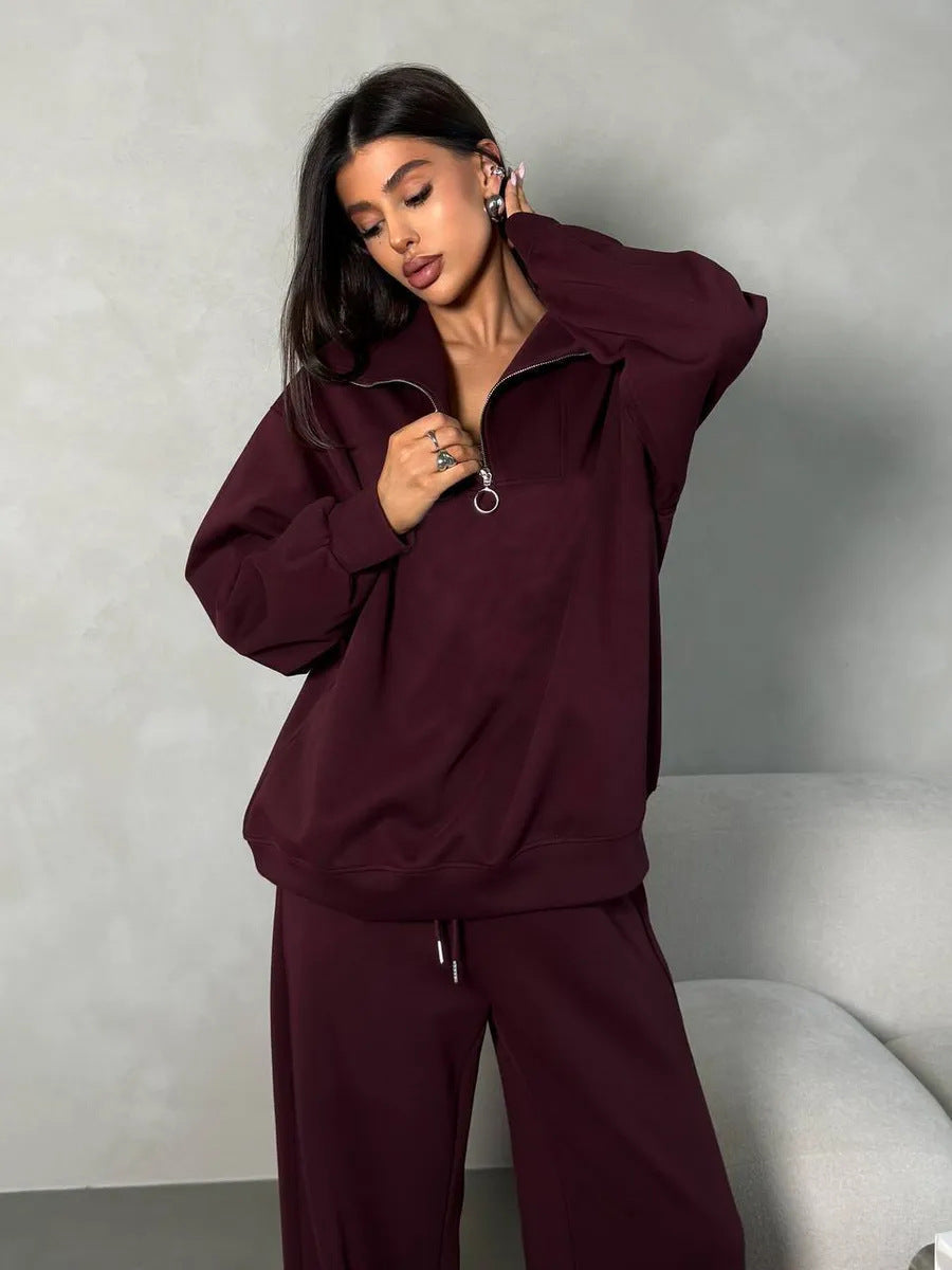 Damen Fleece-Sportanzug Hochgeschlossener Kragen Reißverschluss