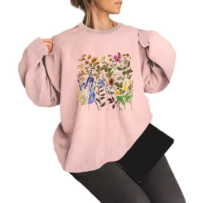 Damen Sweatshirt Floralmuster Bequem Grün