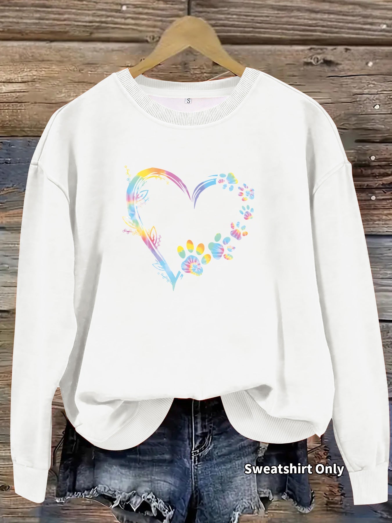 Damen Sweatshirt Florales Herzdesign Baumwolle Bequem