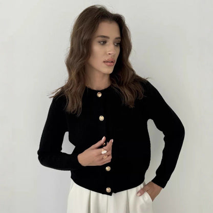 Damen Strickjacke Knopfdetails Modernes Muster Norvielle