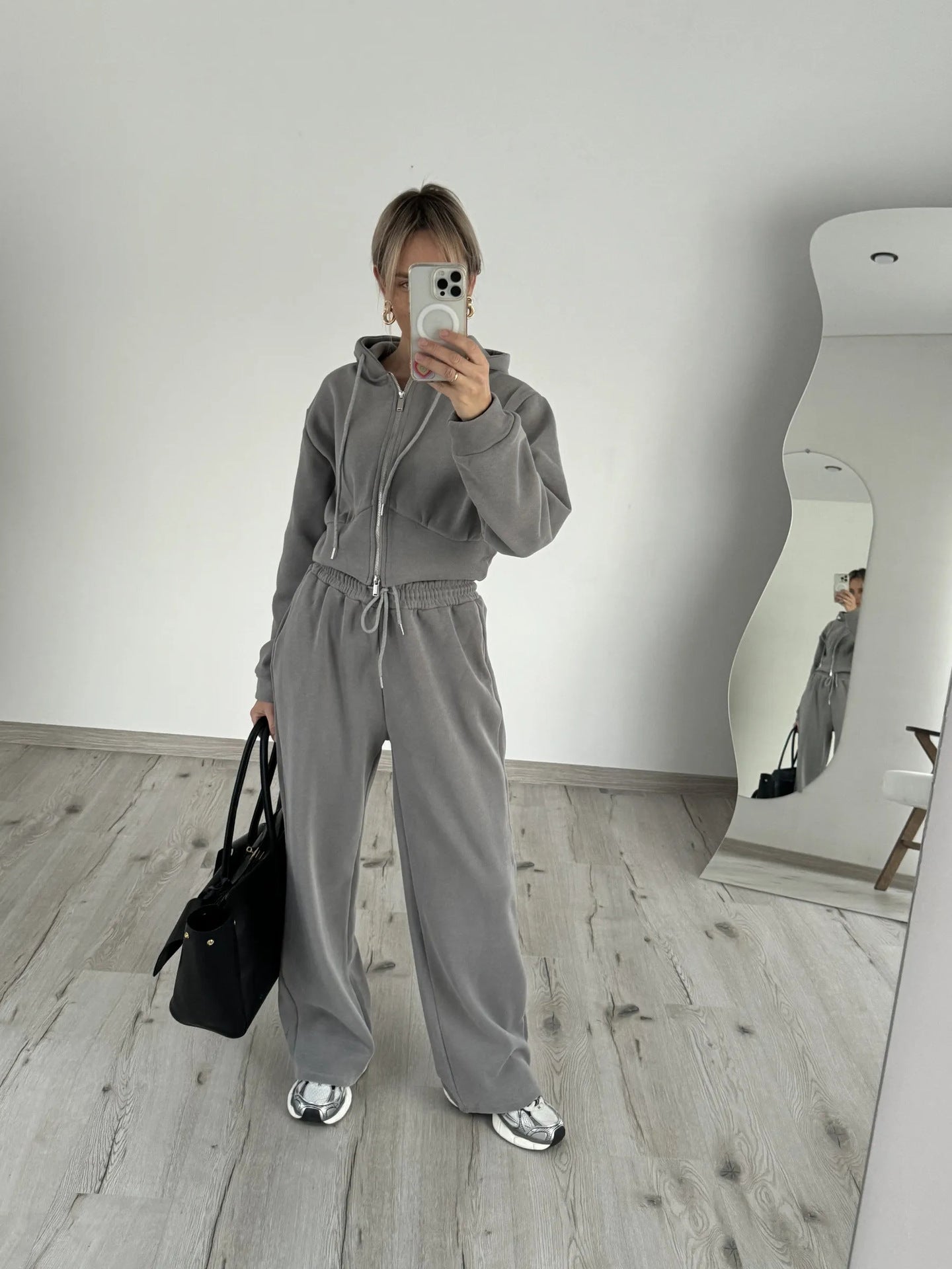 Damen Fleece-Loungewear-Set mit Kapuze und verstellbarem Bund