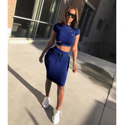 Damen Cropped Set mit taillierter Rockhose und Kordelzug