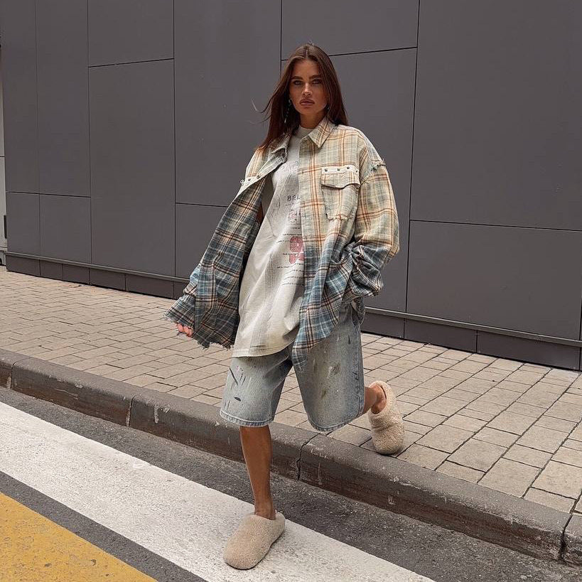 Damen Karo-Hemdjacke Oversized mit Taschen Norvielle - Norvielle