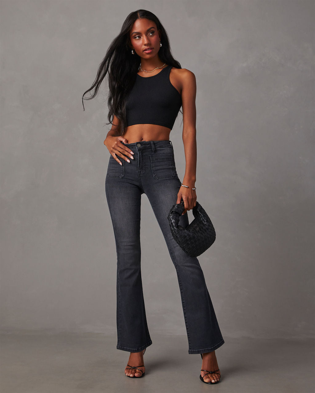 Damen Hochtaillierte Flare Jeans Stretch