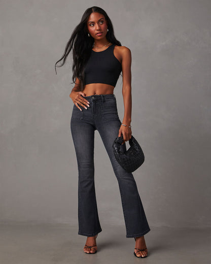 Damen Hochtaillierte Flare Jeans Stretch