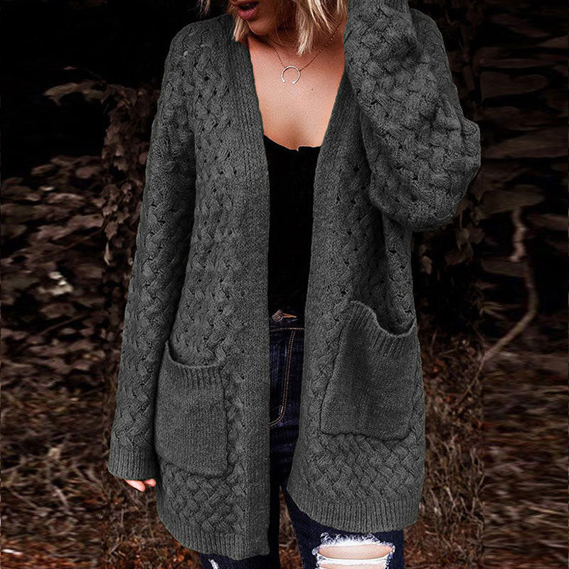 Damen Strickjacke Strukturiertes Muster Beige