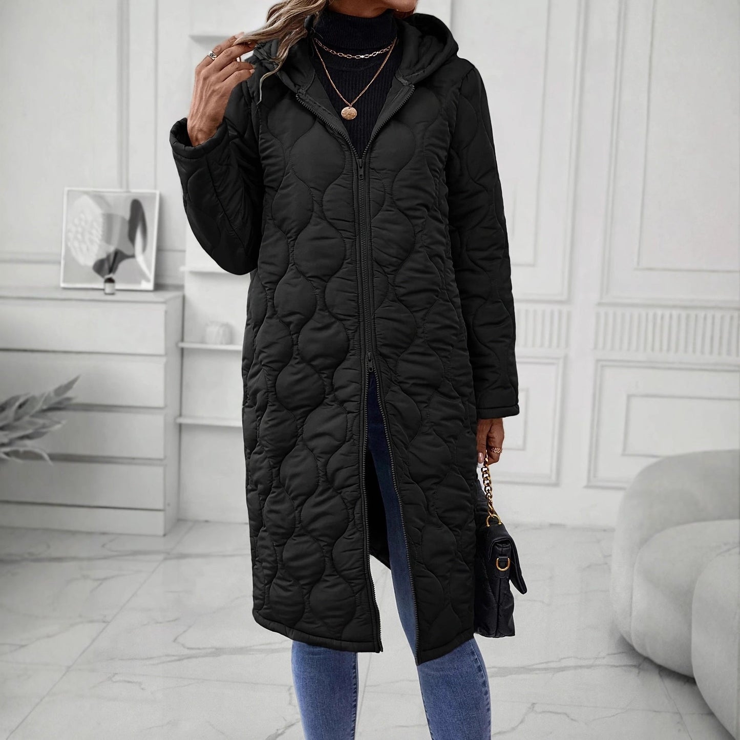 Damen Kapuzenjacke Norvielle Elegante Steppung Langer Ärmel